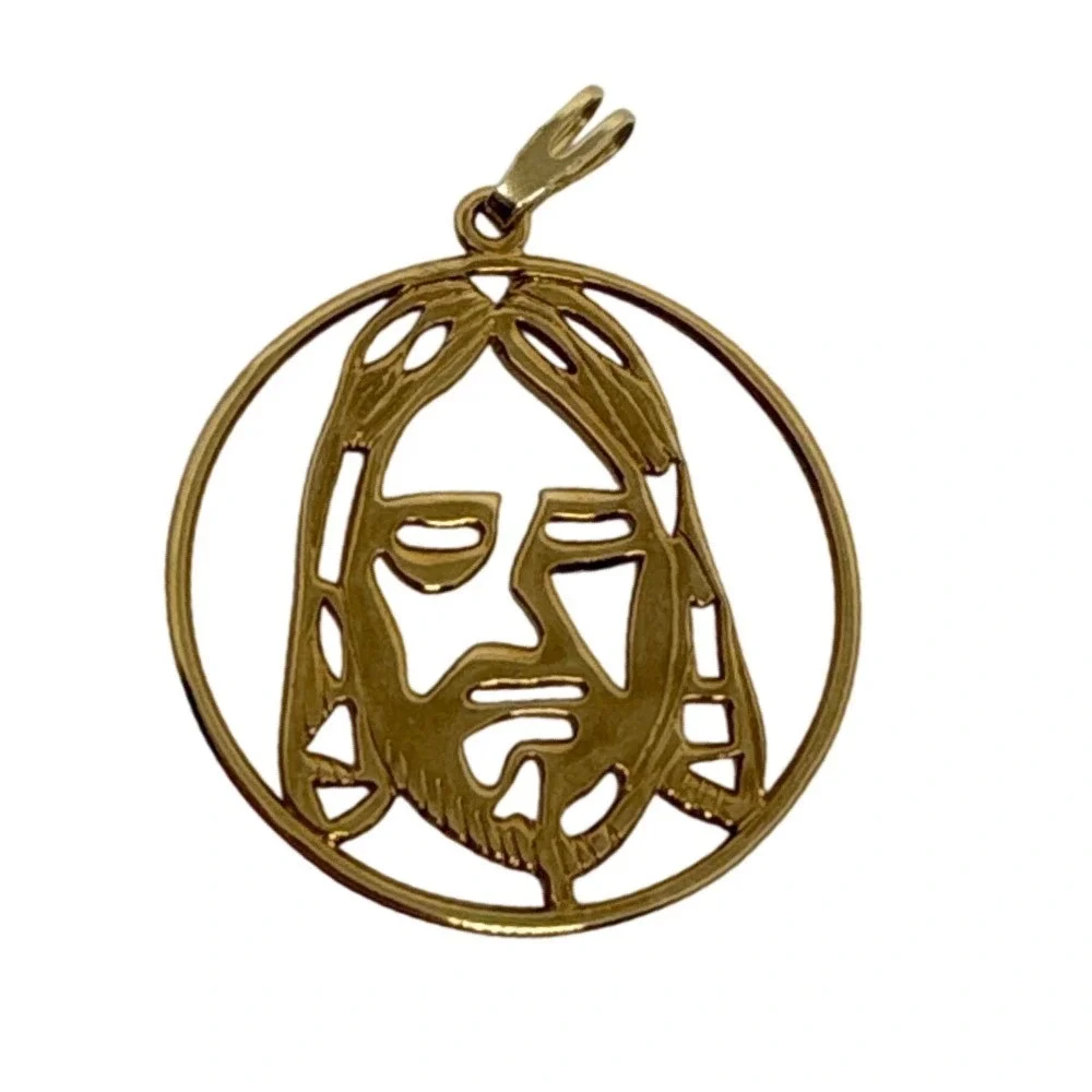Gold Tone Jesus Face Round Pendant Charm Religious Christian‎ Faith Confirmation